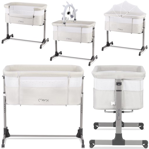 Дорожнє ліжечко MoMi 56 х 90 см, відтінки сірого та сріблястого