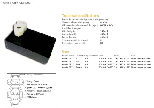 10027-01 - DZE МОДУЛЬ ЗАЖИГАНИЯ CDI HONDA TRX300 89-93