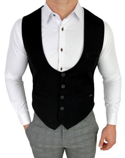 Elegancka czarna kamizelka meska slim fit 1001 - X