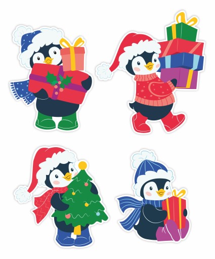 ЗИМОВА ДЕКОРАЦІЯ - ПІНГВІНИ (~А4, двостороння) х4