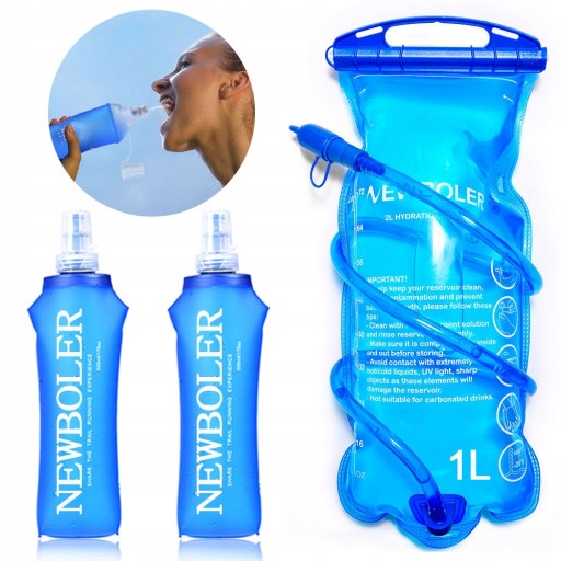 Пляшка для води 2023 BOT004 1л + 500 мл X2 + пакет для води 1500 мл відтінки синього