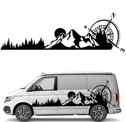 НАКЛЕЙКА Графика для прицепа-кемпера ГОРНЫЙ КОМПАС РОЗА ВЕТРОВ ЛЕС 90х282