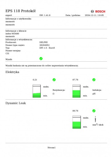 nozzle injector test 28264952 25183185 CHEVROLET CRUZE and 2.0 VCDI 163 KM