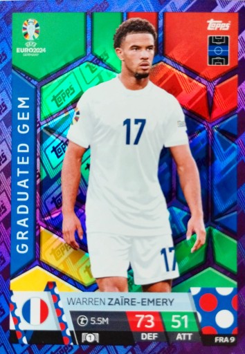 EURO 2024 TOPPS MATCH ATTAX PURPLE GRADUED GEM FRA 9 WARREN ZAIRE-EMERY