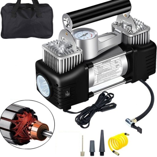 ДВУХПОРШНЕВОЙ АВТОМОБИЛЬНЫЙ КОМПРЕССОР 12В 250ВТ + СУМКА