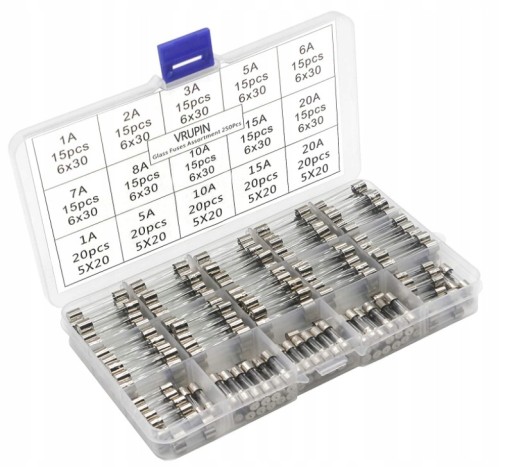6X30 5X20 - НАБОР СТЕКЛЯННЫХ ПЛАВКИХ ПРЕДОХРАНИТЕЛЕЙ 250 ШТ.