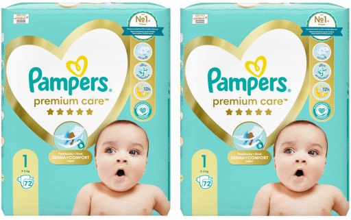 2× Підгузки Pampers Premium Care розмір 1 2-5 кг 72 шт.