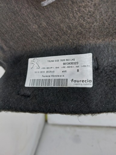 PEUGEOT 508 II kárpit oldal csomagtartó far bal sedan 98134303ZD