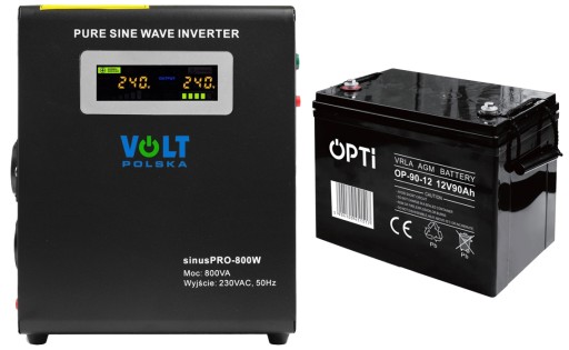 Аварийное электроснабжение печи центрального отопления, постоянная фаза avr 800/500вт volt polska agm 90ah