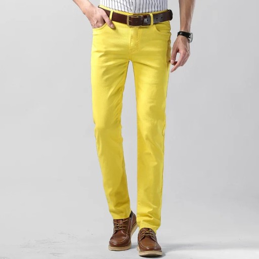 Pánske farebné džínsy strečové rovné džínsy pánska móda