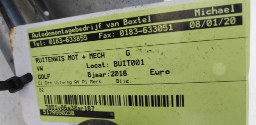 VW GOLF SPORTSVAN Mécanisme moteur essuie glace 517955023B
