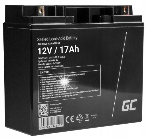 Аккумулятор agm vrla green cell 12 в 17 ач, необслуживаемый ибп для квадроциклов, солнечная батарея