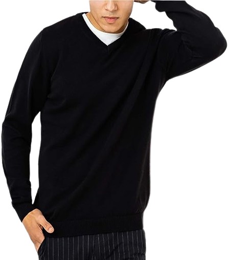 Pánsky bavlnený sveter Hladký Výstrih V M Čierna