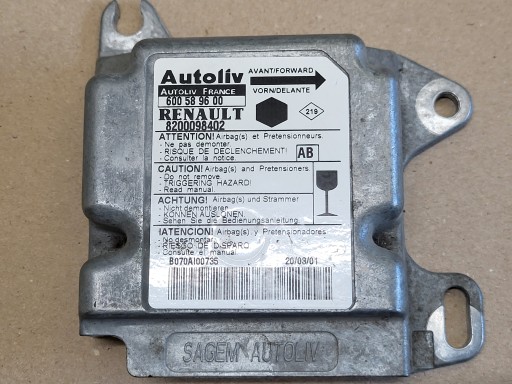 Module SENSOR Unité de contrôle de l’Airbag RENAULT KANGOO et 8200098402 600589600 OE EU