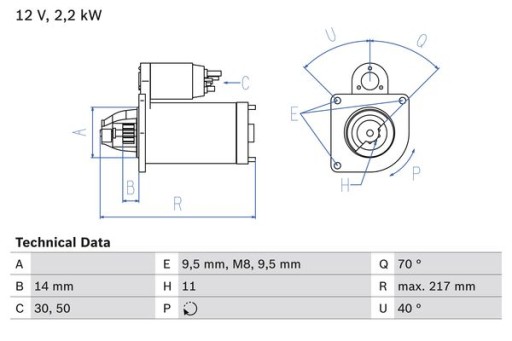 0 986 - Стартер (12v, 2.2kw, регенерований) підходить: ds ds 3, ds 4, citroe