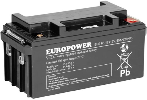 Europower eps series agm акумулятор 12v 65ah (термін служби 8-12 років)