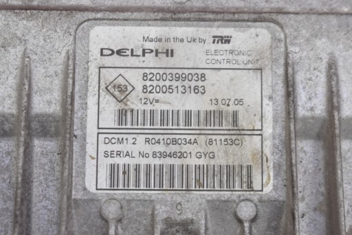 control unit computer of the engine 8200399038 RENAULT CLIO 3 III 1.5 DCI 05-09