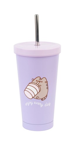 Stalowy kubek ze słomką Pusheen Moments 550 ml z nadrukiem Duży