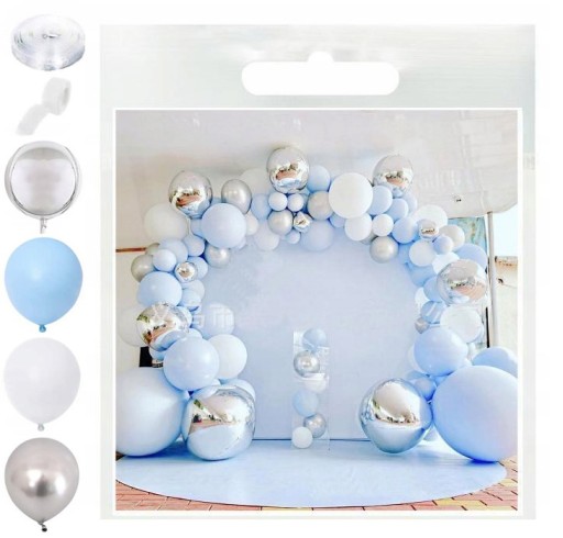 ГІРЛЯНДА ПОВІТРЯНА КУЛЯ БІЛА СИНЯ СРІБЛА