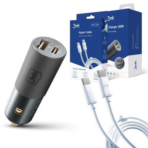Автомобільний зарядний пристрій 3mk 100W + кабель USB-C 2M 5A