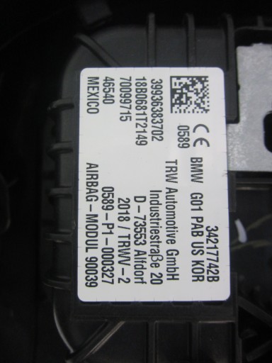BMW X3 G01 G02 X4 Airbag du tableau de bord Airbag USA Passegers 72119363837 9363837