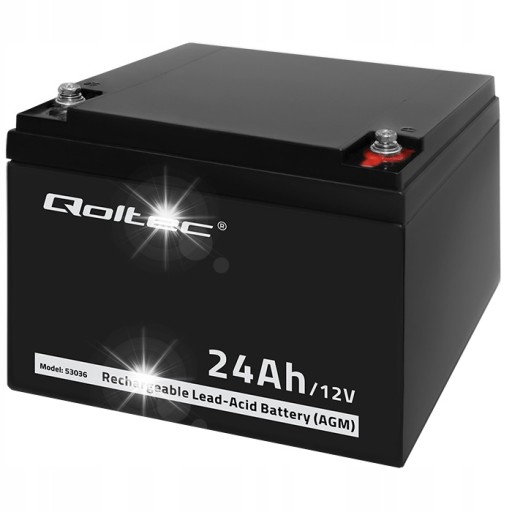 Аккумулятор agm qoltec longlife 12 в 24 ач для лодок на солнечных батареях для инвалидных колясок