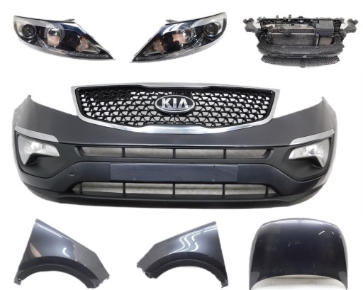 КАПОТ БАМПЕР РЕМІНЬ 2x ЛАМПА 2x ПЕРЕДНЄ КРИЛО комплект. - KIA SPORTAGE III E5B