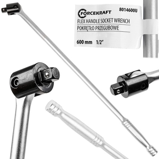 Pokrętło Przegubowe Obrotowe Rękojeść Solidny Klucz Do Kół 1/2" 600mm