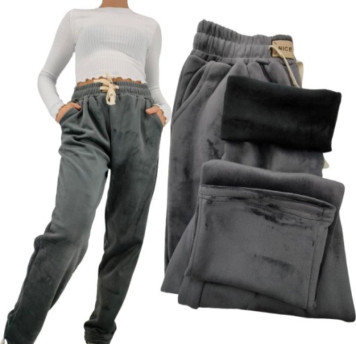 Dámske bavlnené nohavice zateplené kožušinou s vreckami