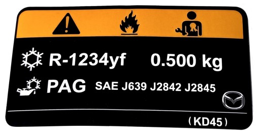 NAKLEJKA INFORMACYJNA CZYNNIKA KLIMATYZACJI ORYGINAŁ MAZDA R