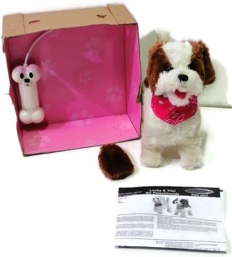 Джамара - Lucky RC plush dog 27 MHz - м'яке хутро з рухомим ротом і головою, пір'яна ганчірка з хвостом, реалістичні собаки, білий і коричневий