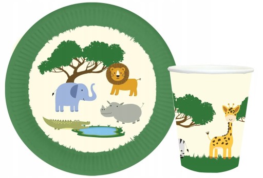 Тарілки Congee Safari 18 см 6 шт + чашки Safari на день народження 250 мл 6 шт тварин
