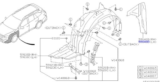 59140AN01A - MUTE FENDER LEFT LEGACY OUTBACK USA 2019-