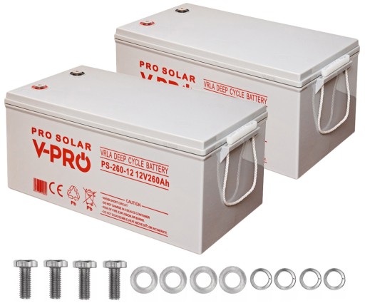 2 аккумулятора, глубокий разряд, 12 в, 260 ач, преобразователь ибп на солнечной батарее