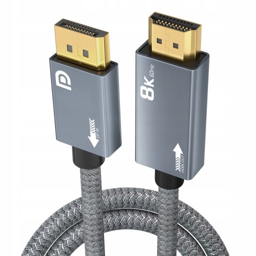 🔥 MEGA OKAZJA! Kabel DisplayPort na HDMI 2.1 8K/4K 120/240Hz HDR - 2m