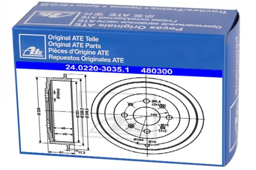 24.0220-3035.1 - Гальмівні барабани ATE для OPEL ADAM 1.0 1.2 1.4