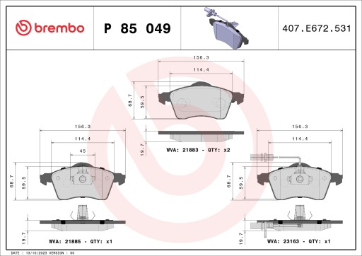 85 049 - Тормозные колодки BREMBO P85049.