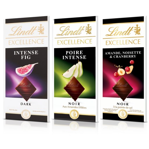 Chocolat noir Lindt excellence,cranberry & amande, noisette