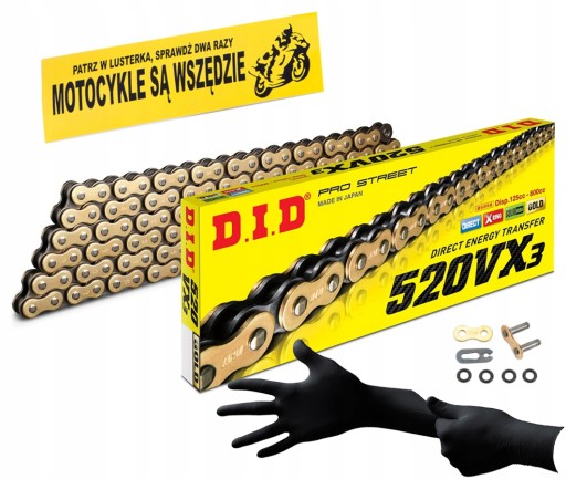 DID520VX3GB-96ZB - ПРИВОДНИЙ ЛАНЦЮГ DID 520 VX3 96 ЗЛОТИЙ ЗАСТІБКА