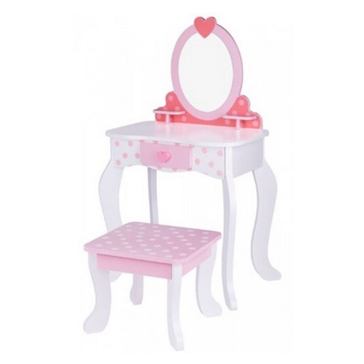 TOOKY TOY Drevený toaletný stolík ružový so stoličkou