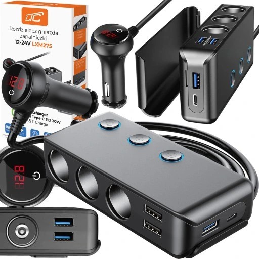 РОЗПОДІЛЬНИК ПРИКУРИВАЛЬНИК SPLITTER 4 USB QC and PD