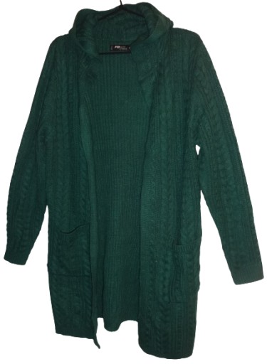 Kardigan sveter FB S zelený bez zapínania s kapucňou
