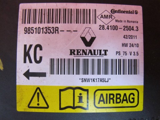 RENAULT MEGANE 3 III modulo centralina SENSOR airbag 985101353R