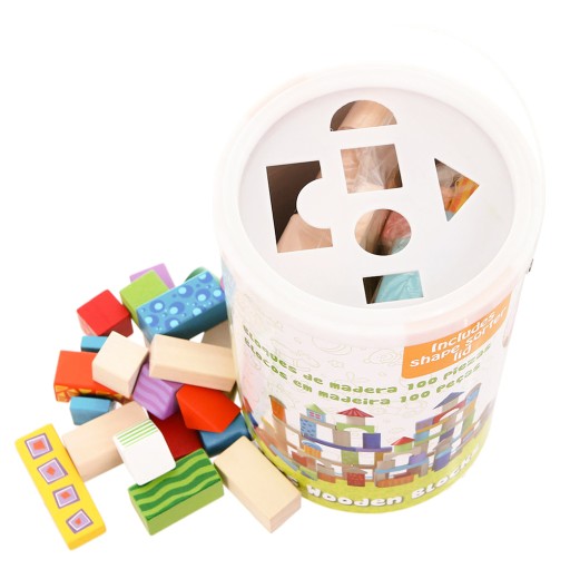 Дерев'яні блоки Ecotoys, різнокольоровий сортер, 100 шт