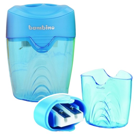 Точилка ручна, подвійна, з контейнером Bambino, різнокольорова