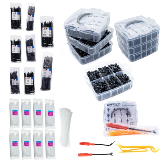 НАБІР АВТОМОБІЛЬНИХ КЛІПС 625 ШТ. З ІНСТРУМЕНТАМИ + РІЗНІ СТЯЖКИ