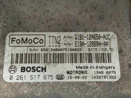 control unit of the engine 0261S17675 G1B1-12A650-AUC 1.0 B 100KM Ford Fiesta Mk7