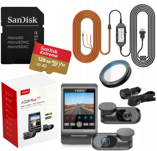 VIOFO A229 PLUS 3CH 2K DVR ПЕРЕДНИЙ ЗАДНИЙ ВНУТРІШНИЙ FHD GPS 128GB ACC CPL