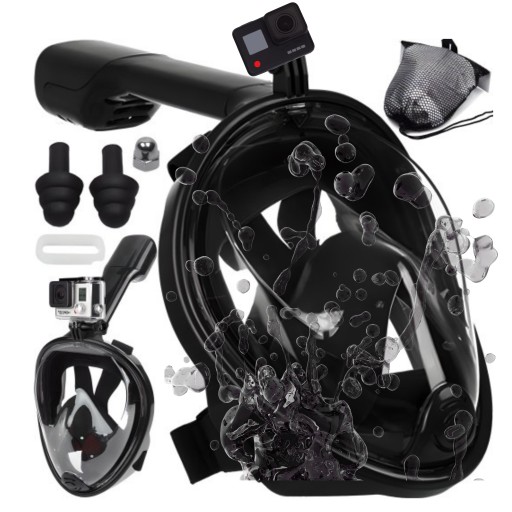 Повнолицева маска для дайвінгу з трубкою WTK UNIVERSAL FULL FACE DIVING MASK AQUA чорна