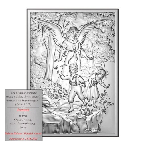 Obrazek srebrny Anioł Stróż na skale 13x18 cm